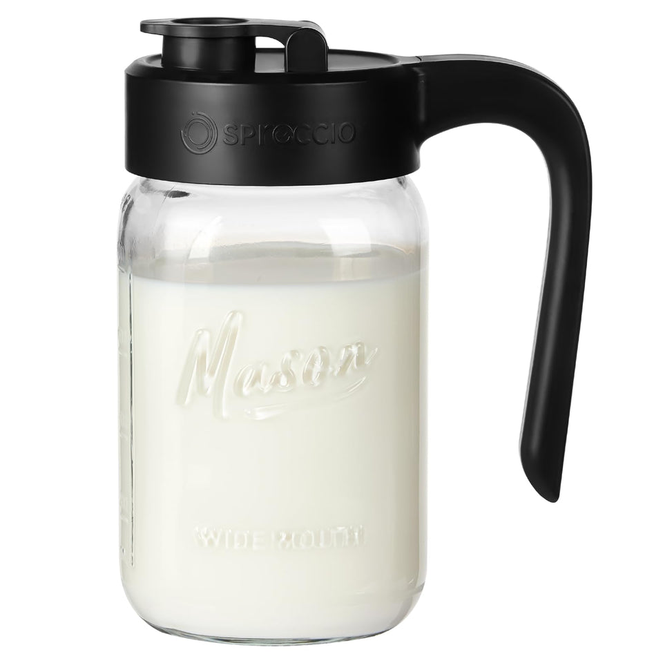 Spreccio 32 oz glass pitcher with lid for breast milk storage and cold beverages