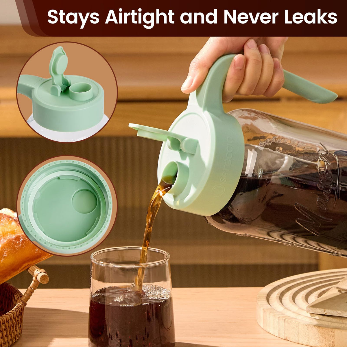 Spreccio 64 oz pitcher supports iced coffee, lemonade, and tea prep.