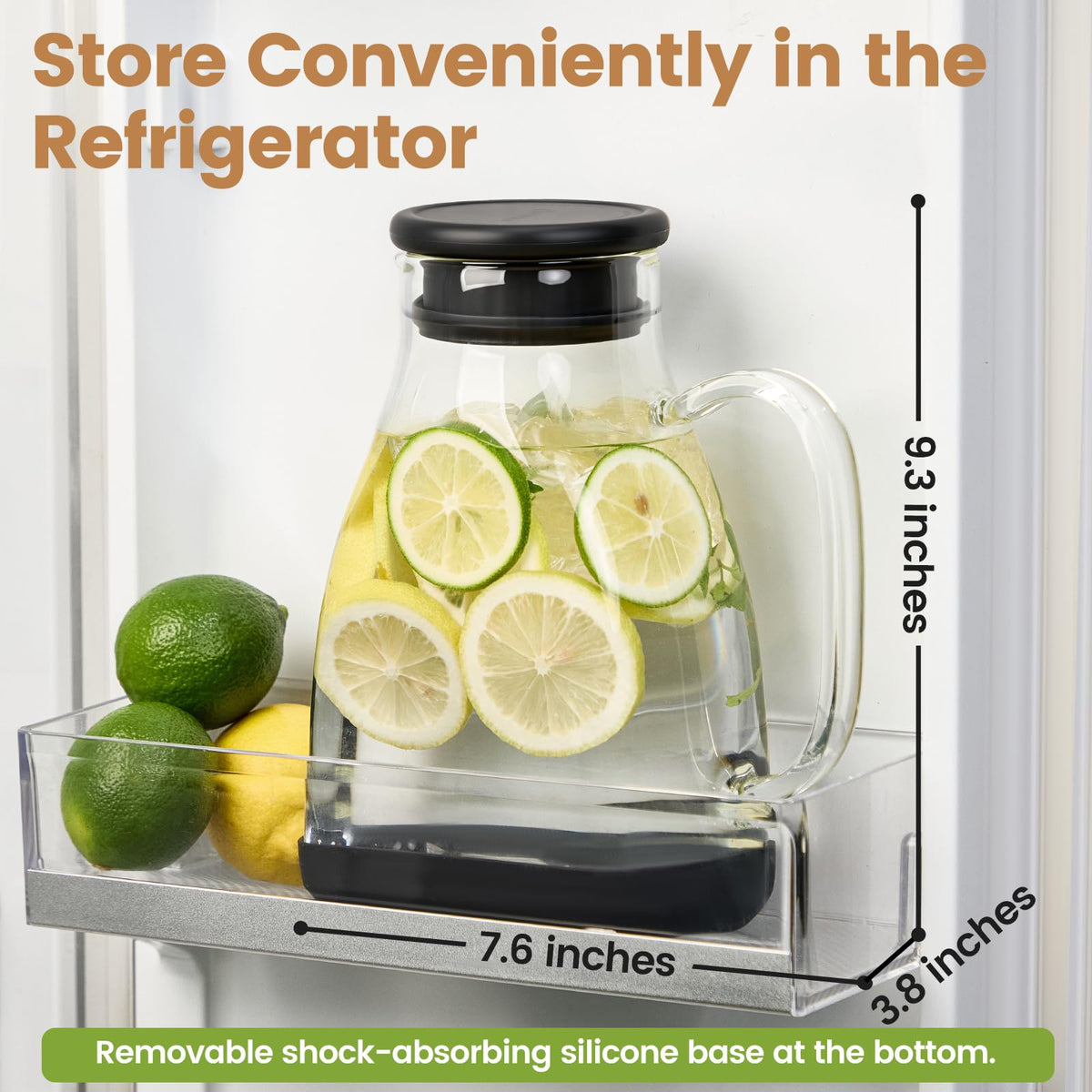 Spreccio borosilicate glass pitcher, heat resistant for hot brews or iced beverages.