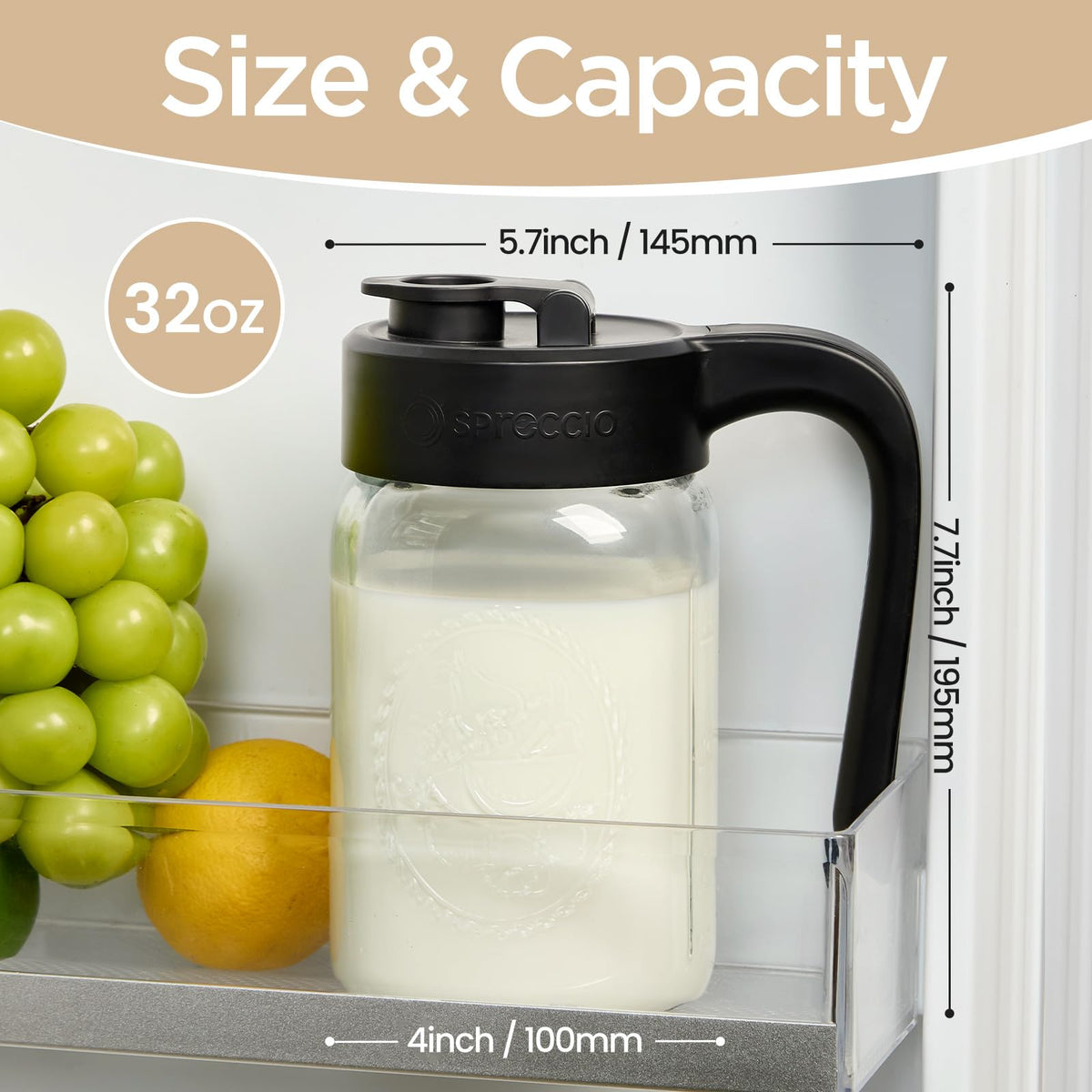 Spreccio breast milk pitcher 32 oz with airtight lid for daily feeding storage