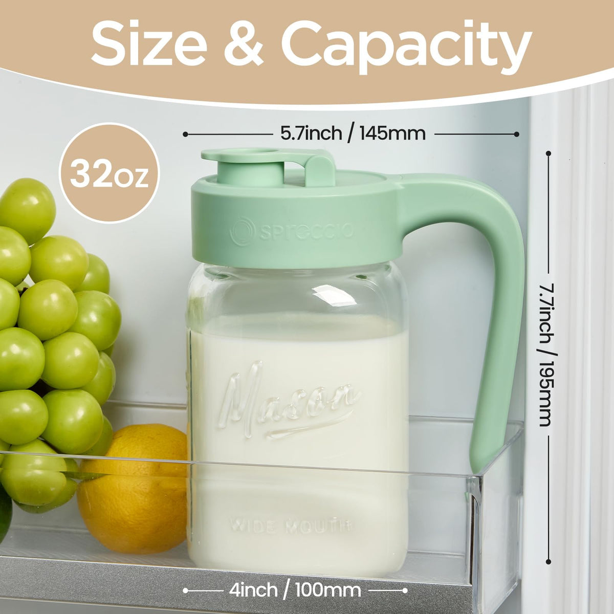 Spreccio breastmilk storage pitcher, 32oz capacity for daily expression