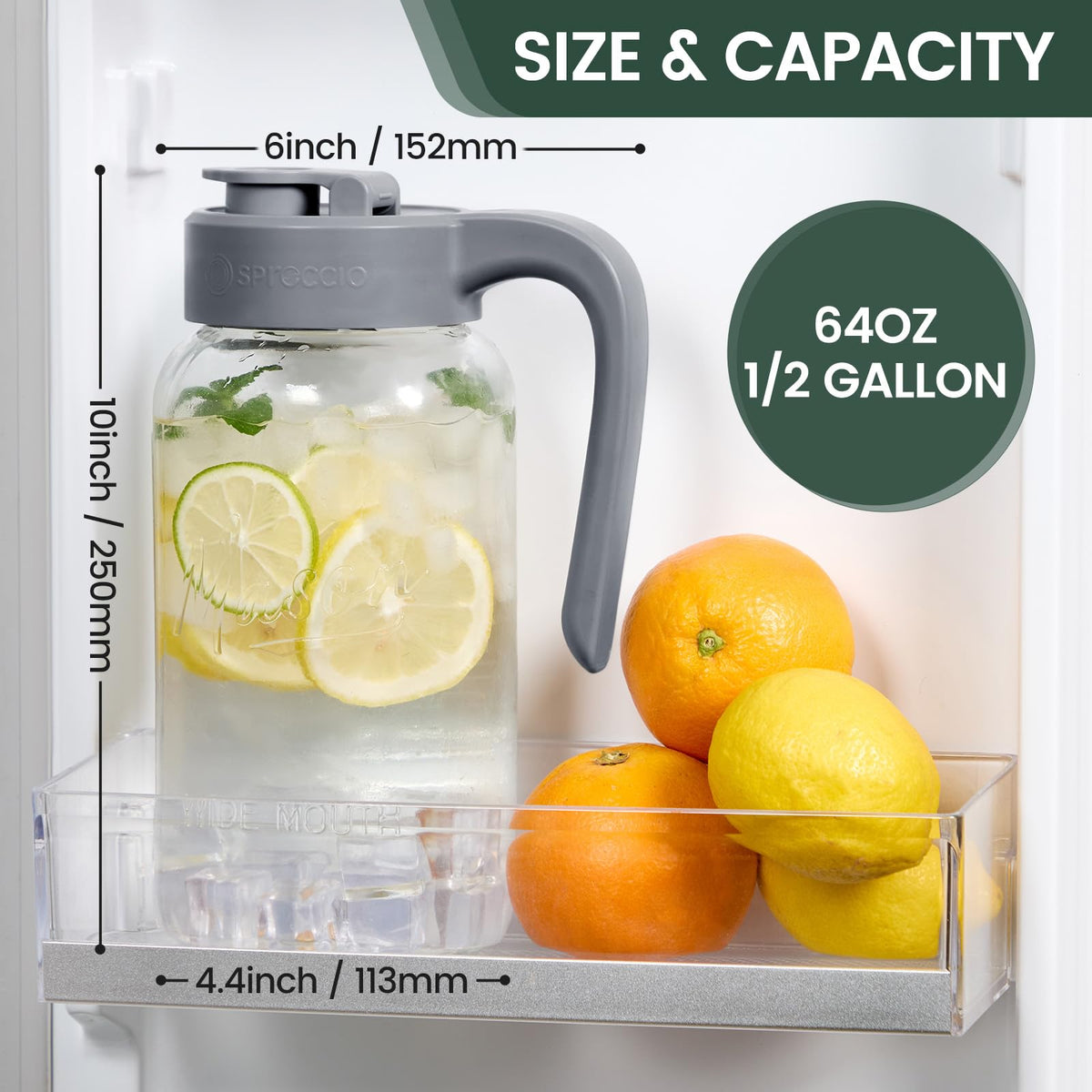 Spreccio glass pitcher with ergonomic handle for comfortable pouring