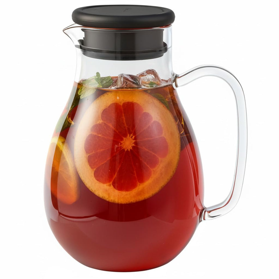 Spreccio glass pitcher with lid 68oz showcases generous capacity for family servings.