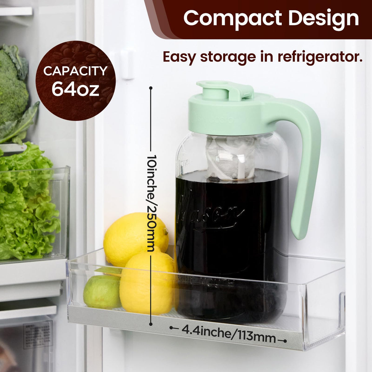 Spreccio mason jar pitcher with 160-micron filter for grit-free brew.