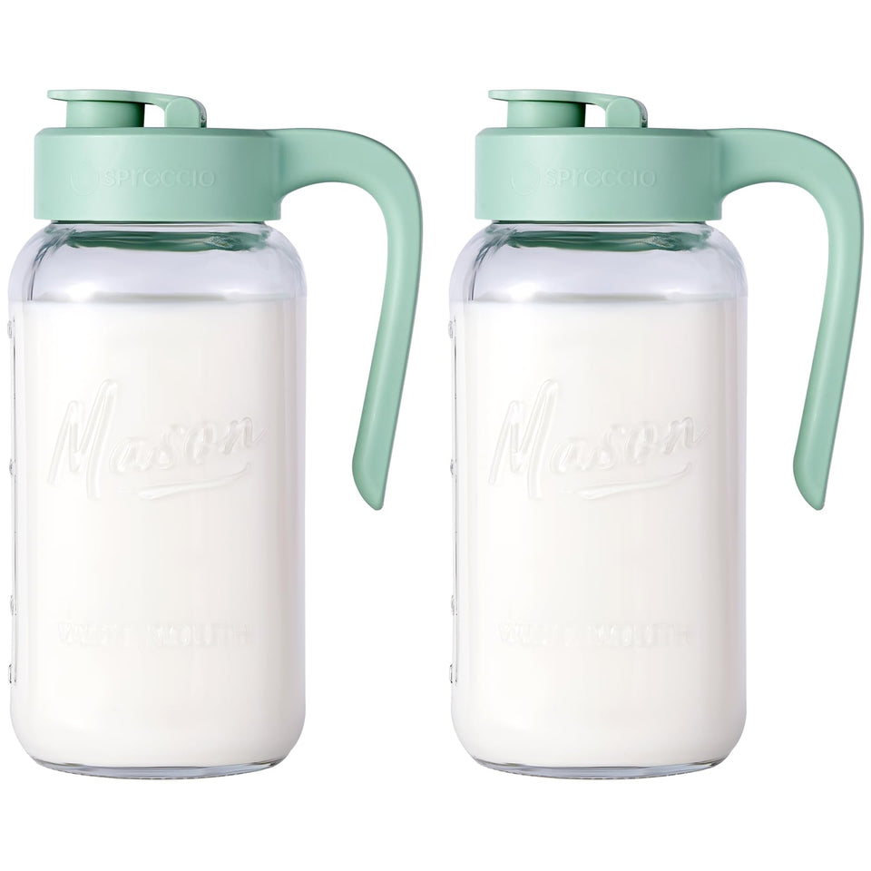 Spreccio mason jar pitcher with airtight lid preserves freshness and prevents leaks.