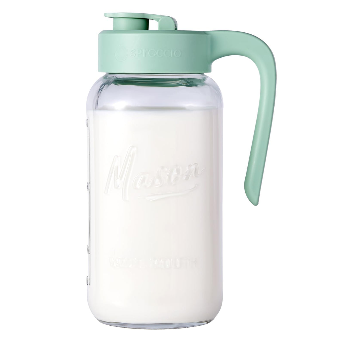 Spreccio Mason Jar Pitcher with airtight seal for mess-free beverage storage.