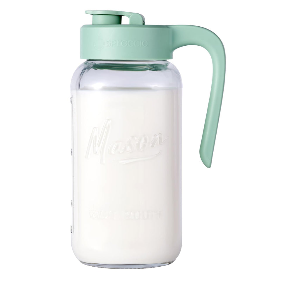 Spreccio Mason Jar Pitcher with airtight seal for mess-free beverage storage.