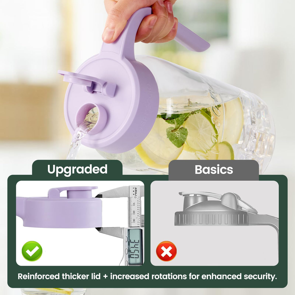 Spreccio Mason Jar Pitcher BPA-free glass for safe, odor-free fridge storage.