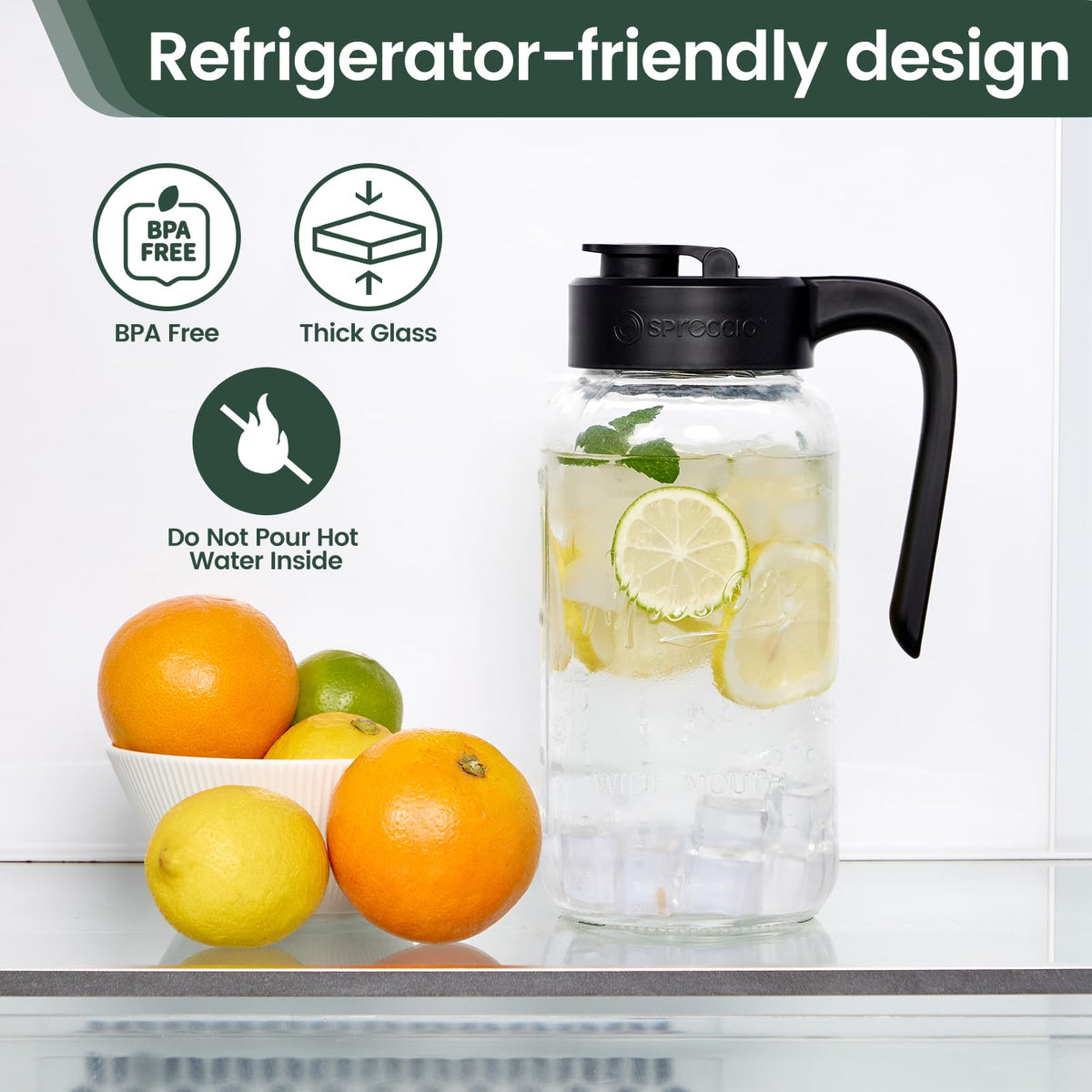 Spreccio Mason Jar Pitcher is dishwasher safe for simple cleaning