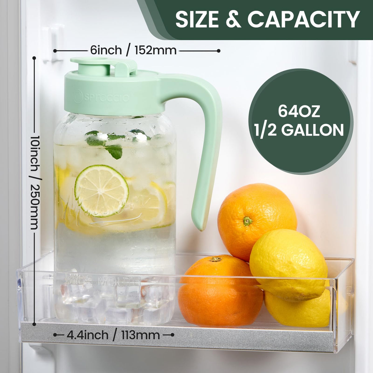 Spreccio Mason Jar Pitcher showing the comfortable full-grip handle for stable pouring.