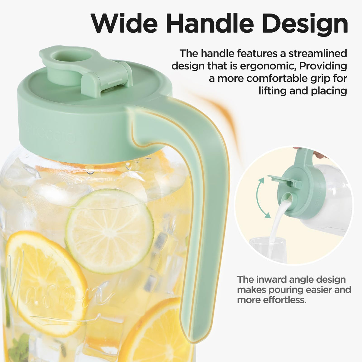 Close-up of lid and pour spout on Spreccio Mason Jar Pitcher for smooth pouring.