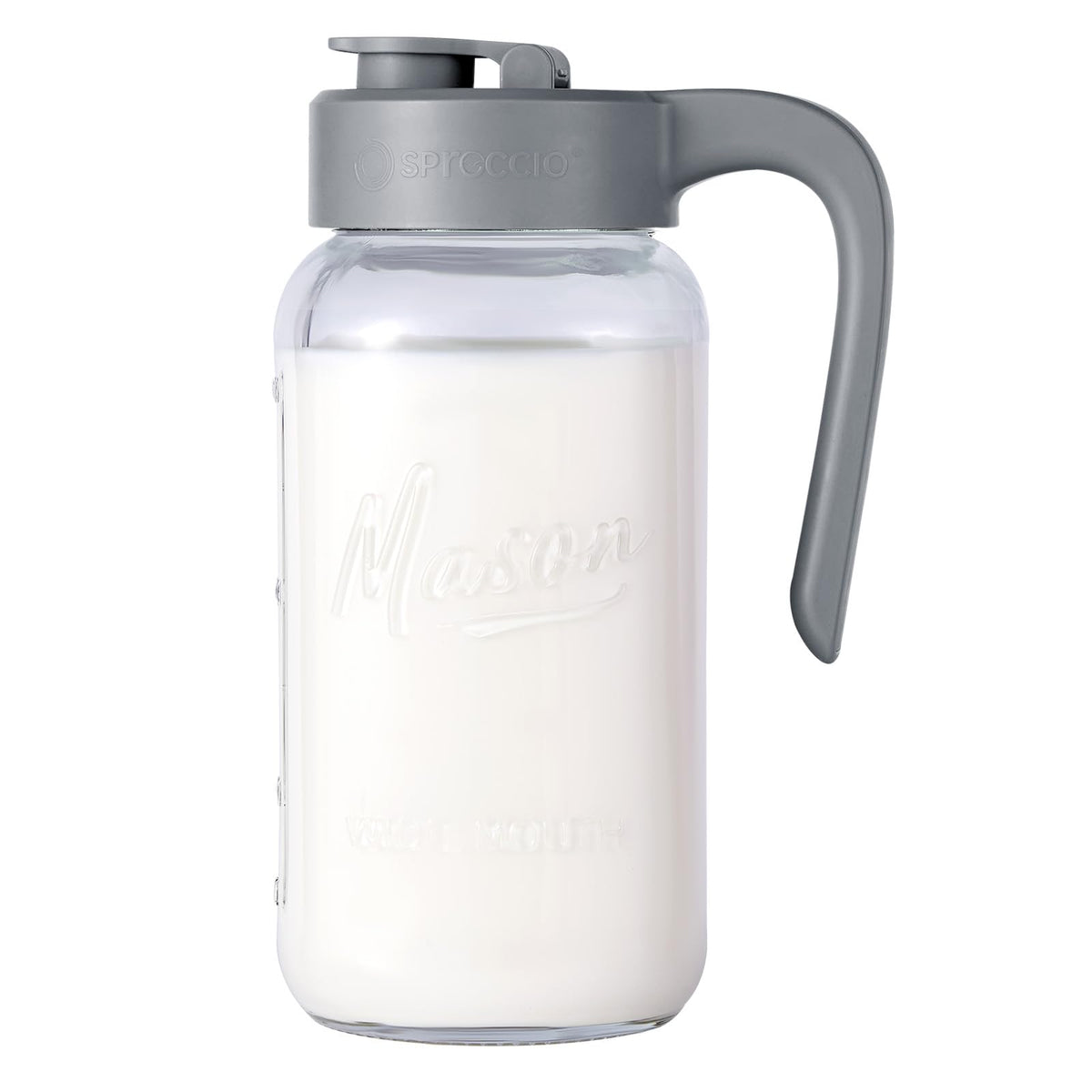 Spreccio mason jar pitcher with lid and pour spout for mess-free pouring