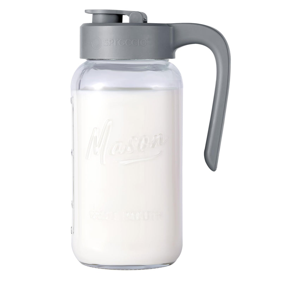 Spreccio mason jar pitcher with lid and pour spout for mess-free pouring