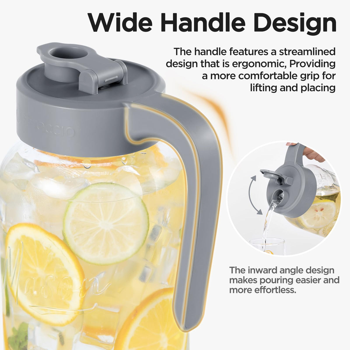 Spreccio mason jar pitcher wide mouth for easy ice and infusions