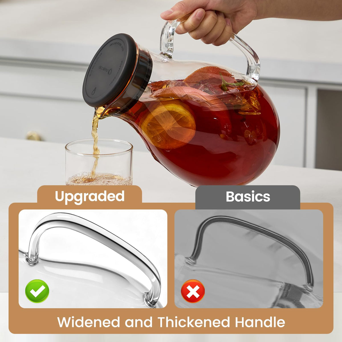 Spreccio wide-mouth pitcher enables easy ice and fruit addition.