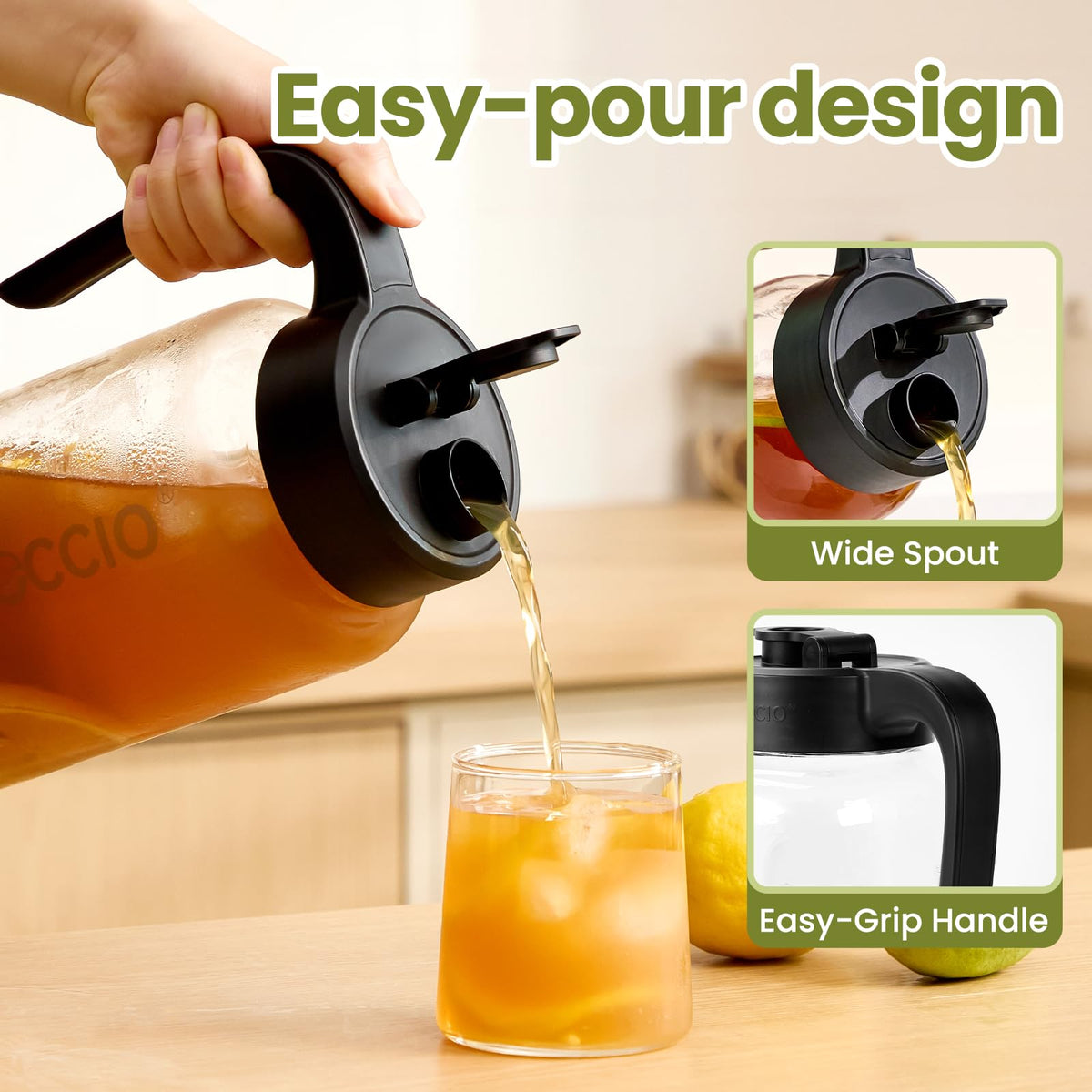 Spreccio glass pitcher wide mouth for easy cleaning and refilling