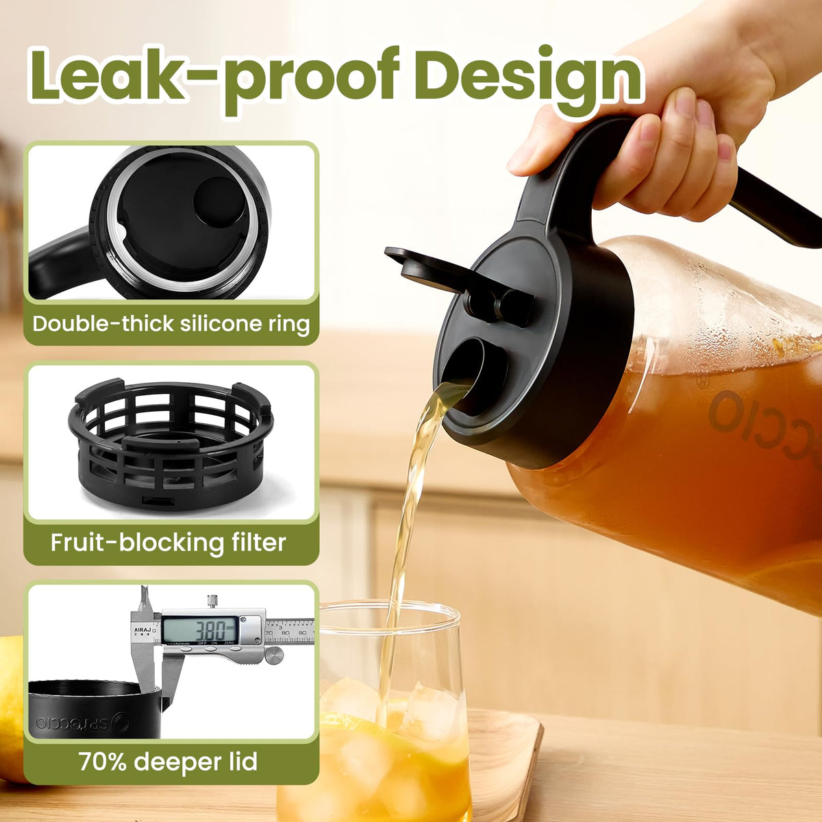 Spreccio sixty-four-ounce pitcher with Mason jar design and ergonomic features