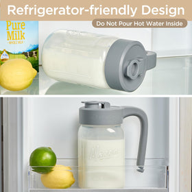 Spreccio wide-mouth glass pitcher is dishwasher-safe for easy cleaning.