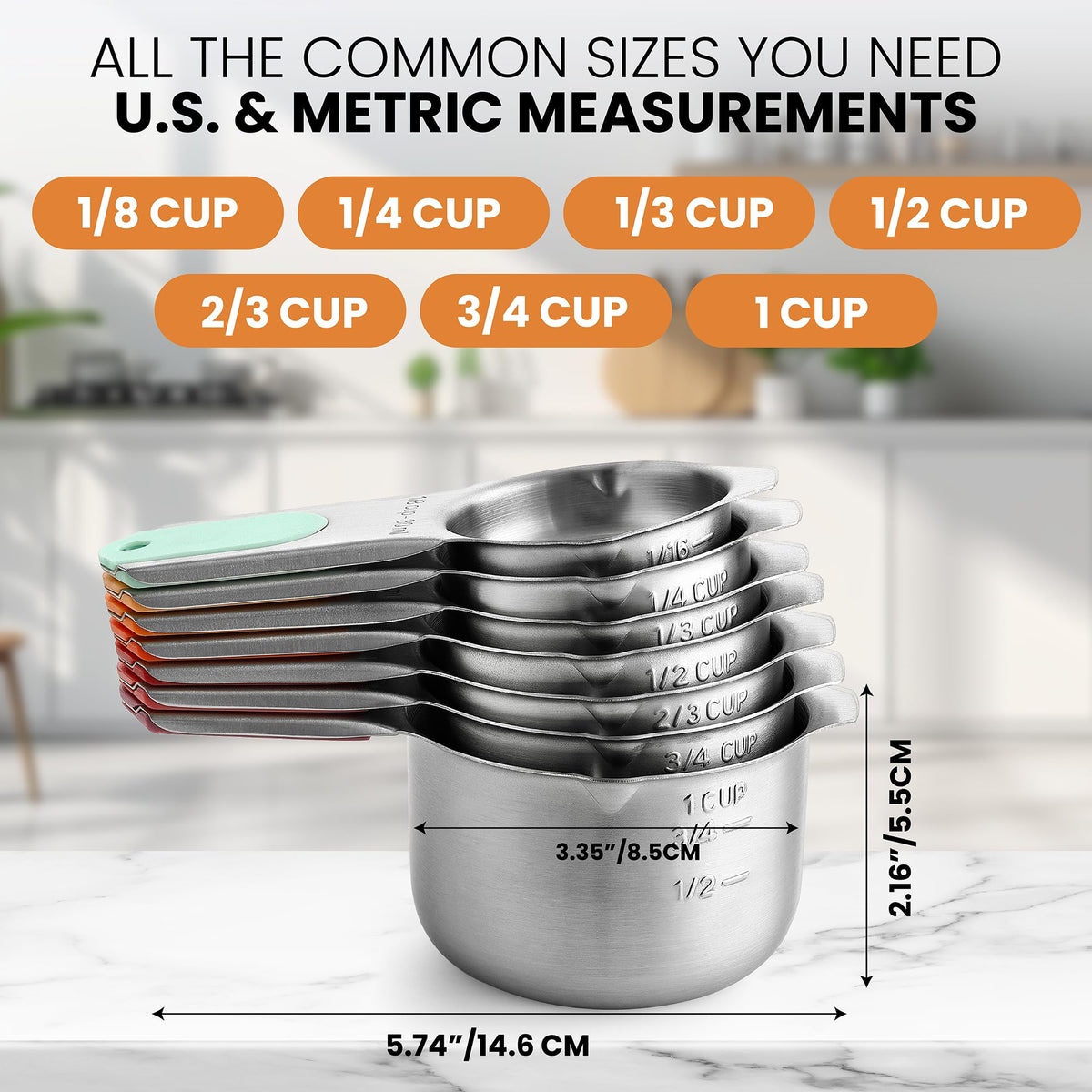 Durable 304 stainless steel Spring Chef measuring cups.