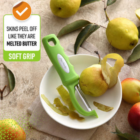 Spring Chef built-in blemish remover demonstrated on a carrot.