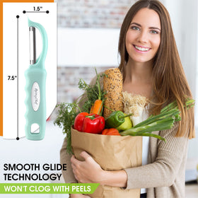 Spring Chef built-in blemish remover helps prep fruit neatly.