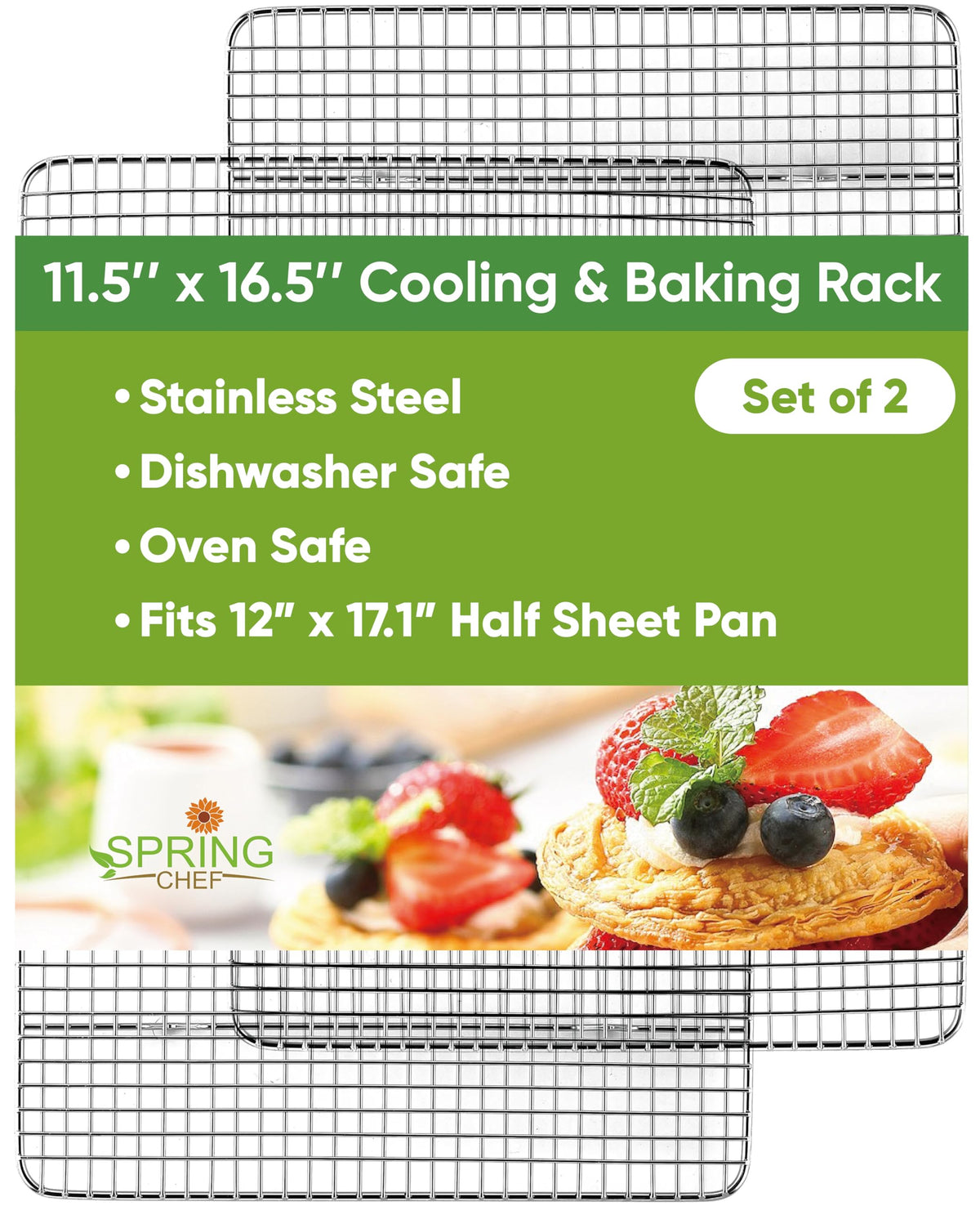 Spring Chef cooling rack with 11.5 x 16.5 inch fit for versatile oven use