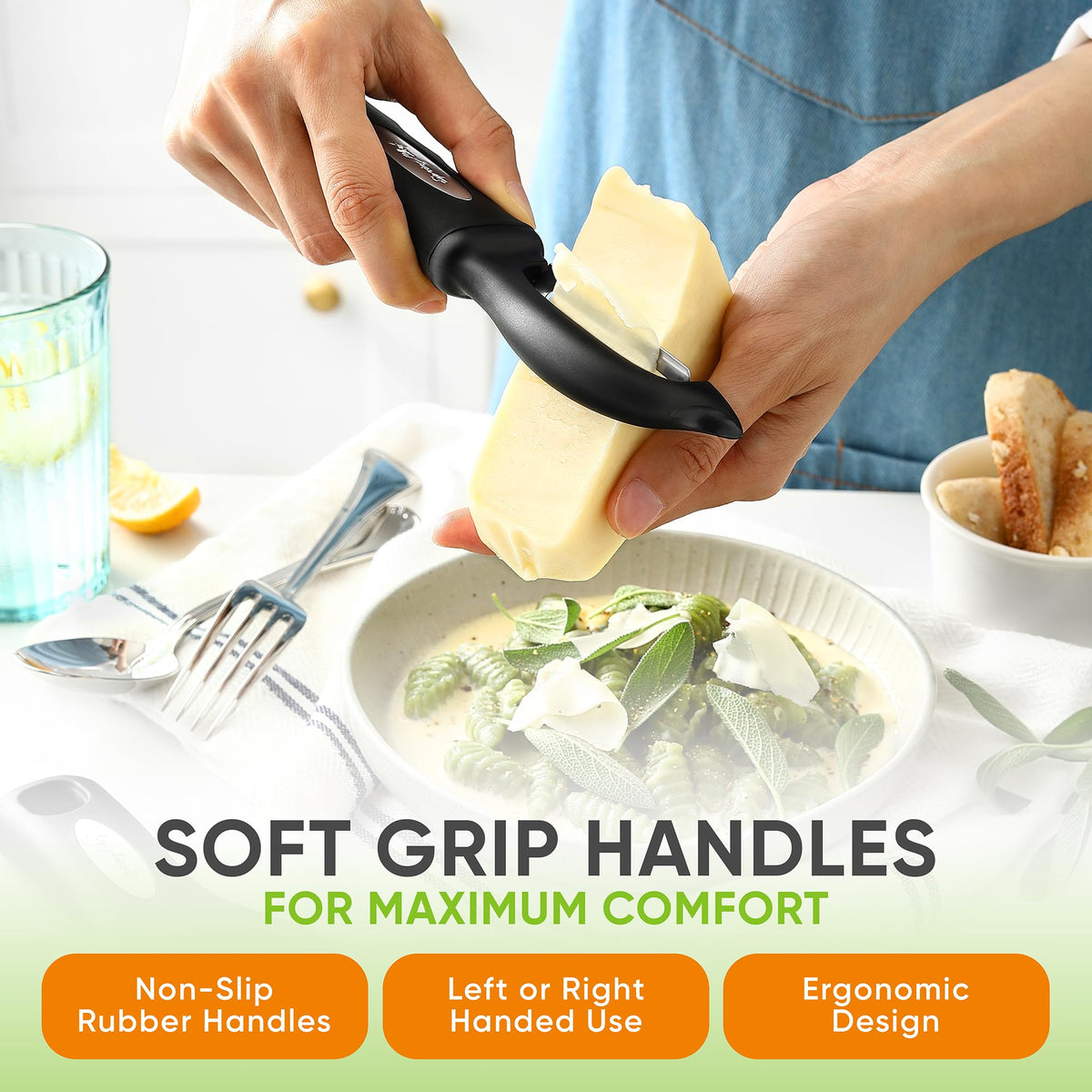 Spring Chef dishwasher safe label on peelers for easy cleanup.