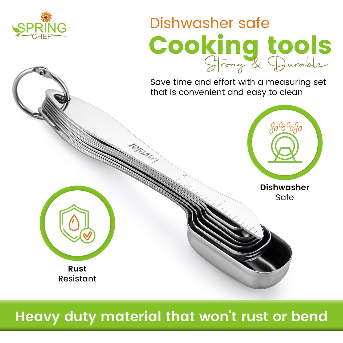 Spring Chef dishwasher-safe stainless steel construction resists rust and cleans easily.