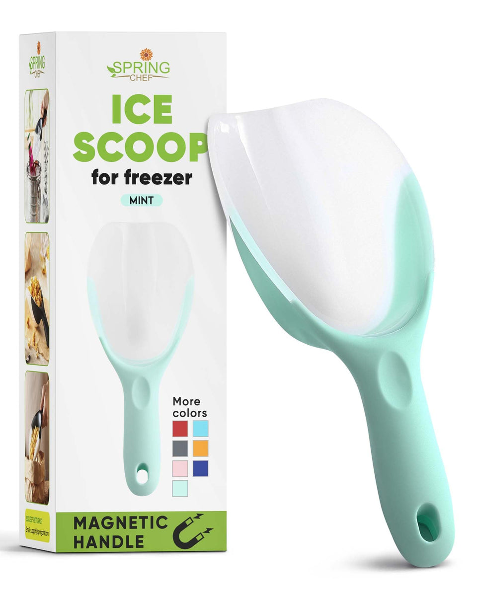 Spring Chef dog food scoop with soft grip handle for comfortable pouring.