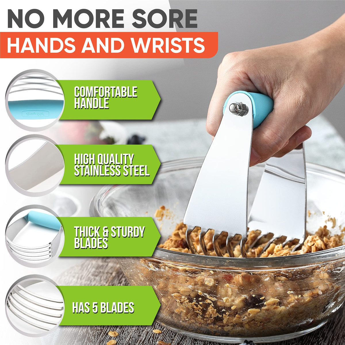 Spring Chef Dough Blender Aqua Sky stainless steel blades cut through butter smoothly