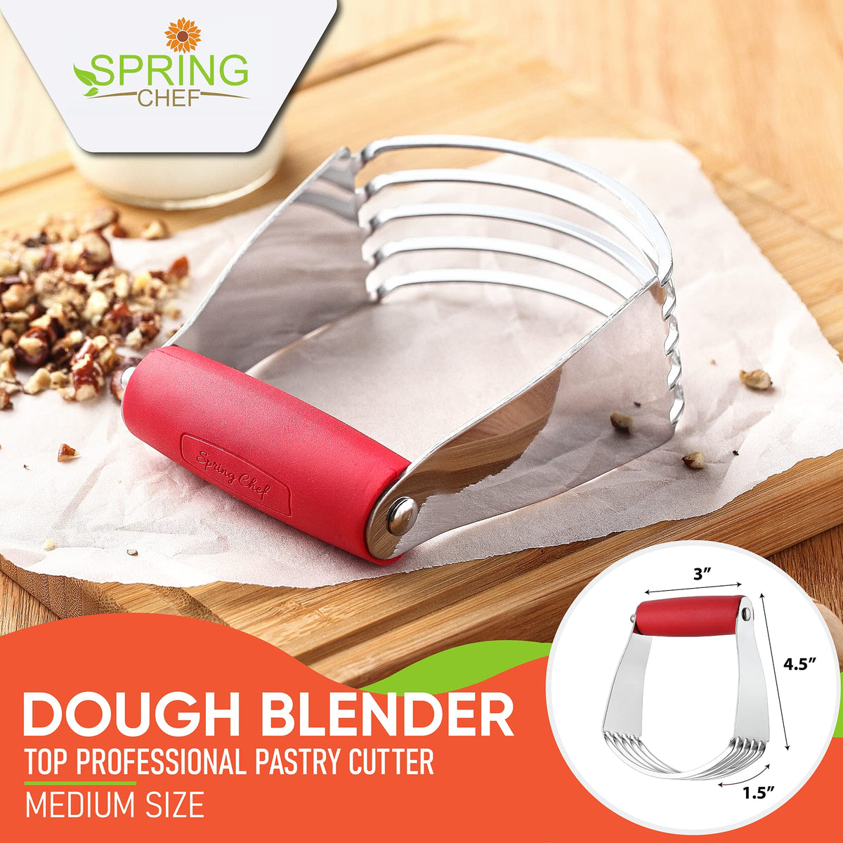 Spring Chef dough blender blades closeup highlighting thick stainless steel blades