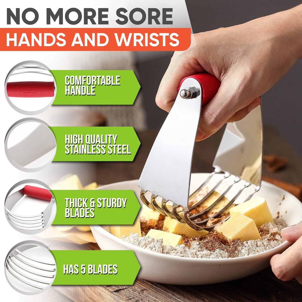 Spring Chef dough blender handle grip demonstrating ergonomic comfort