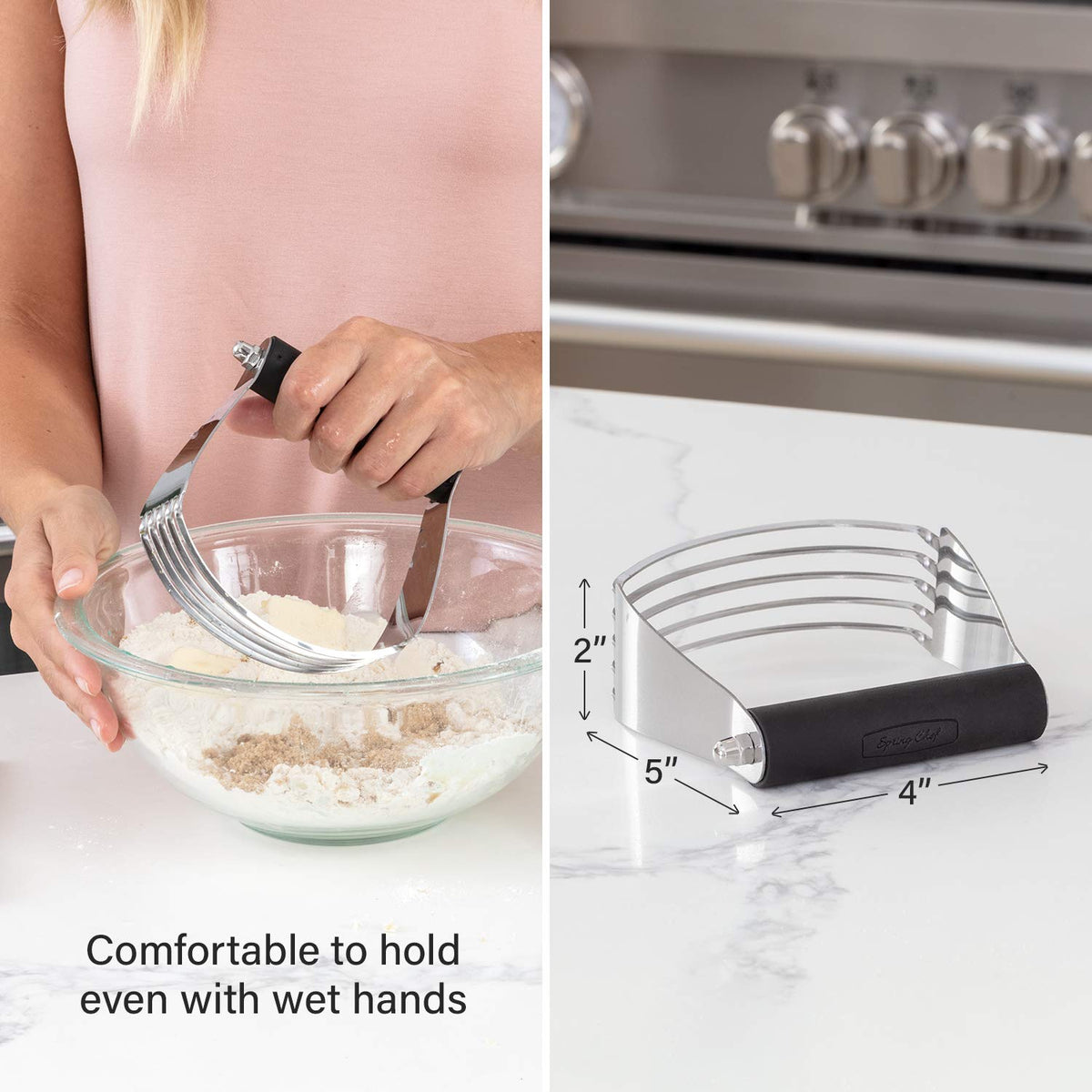Spring Chef dough blender heavy-duty construction ensures durability through repeated use.