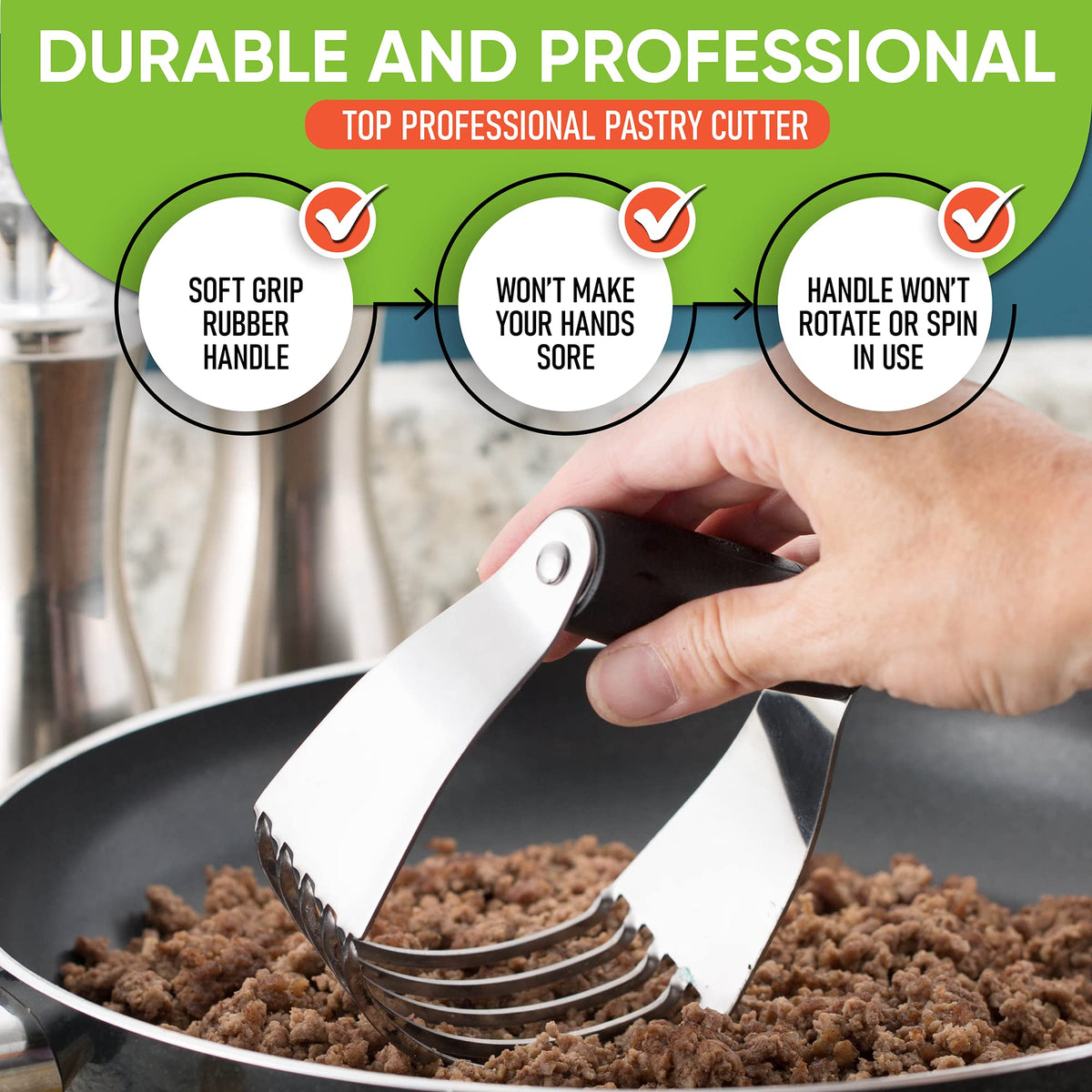 Spring Chef Dough Blender in mixing bowl with pie crust dough