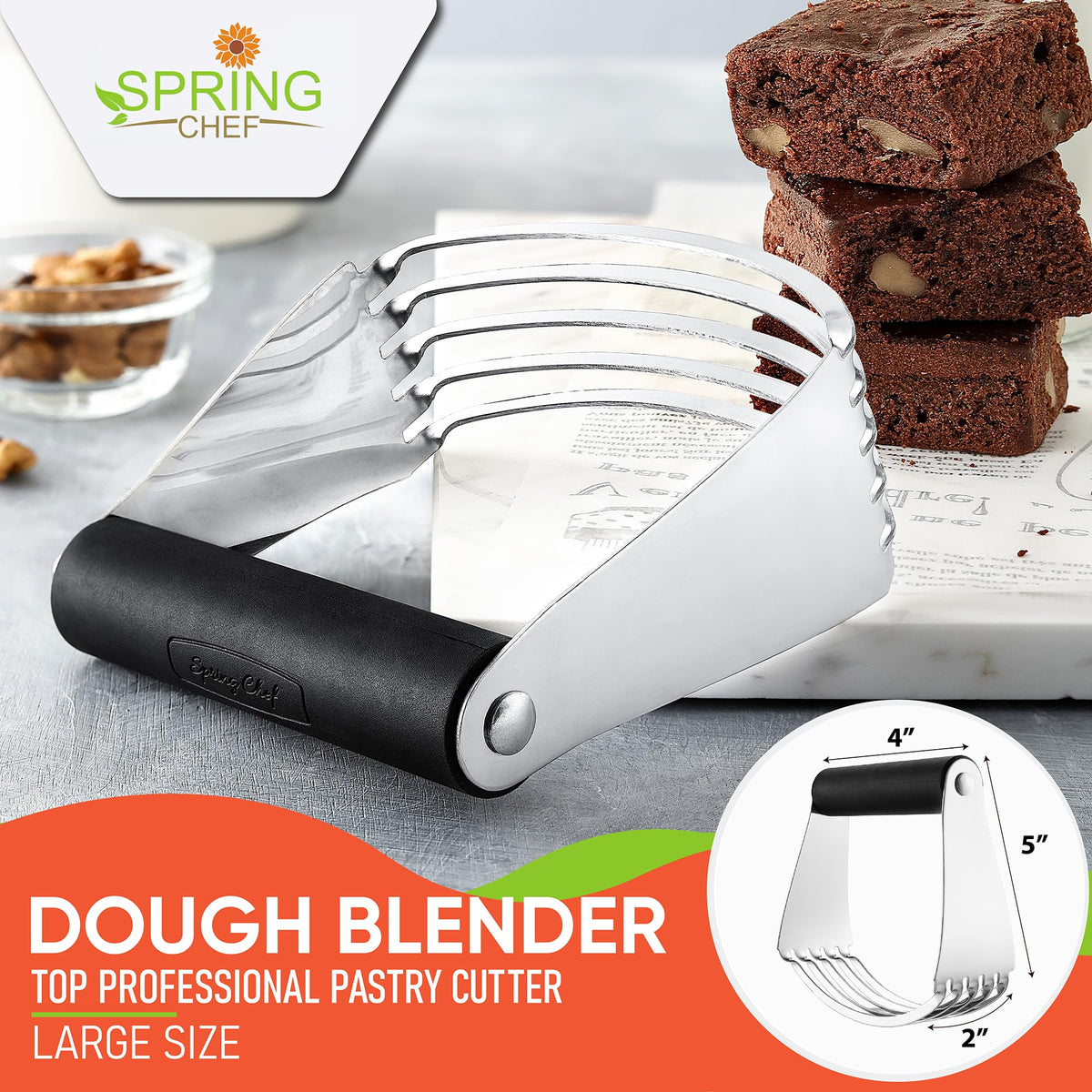 Spring Chef dough blender large size design facilitates easy handling and bigger batches.