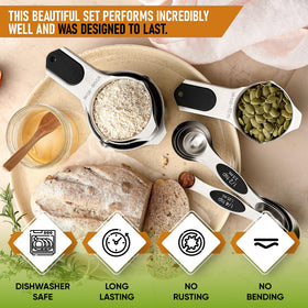 Spring Chef dual-ended spoons and cups with pour spouts for versatility.