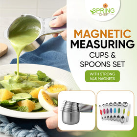 Spring Chef dual-sided spoons and cups maximize control during prep.