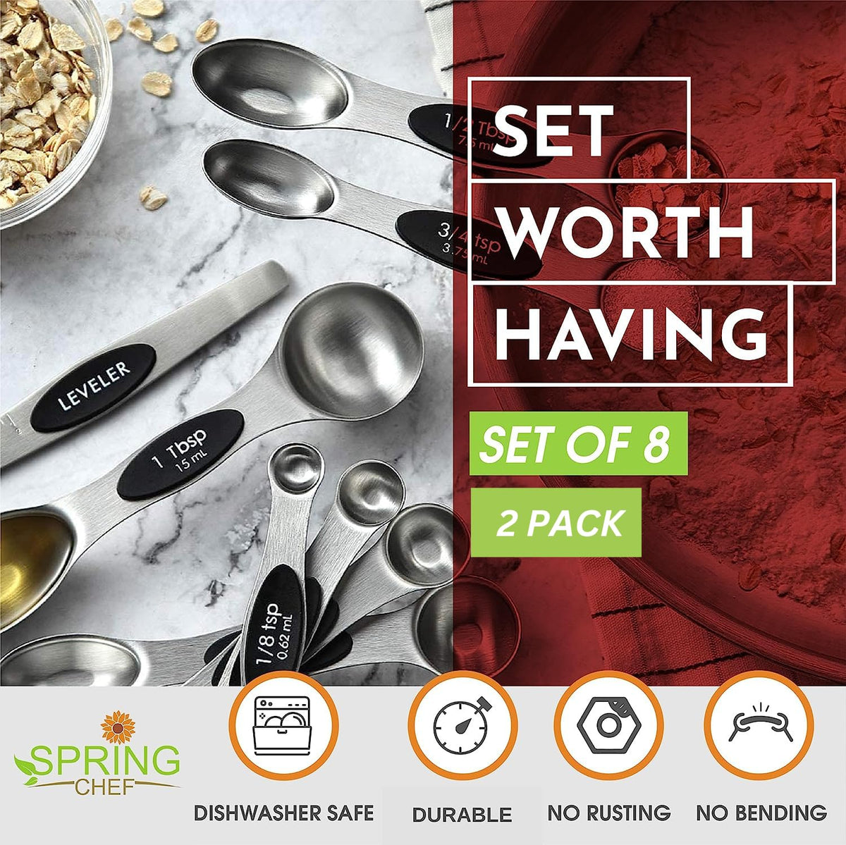 Spring Chef dual-sided spoon with narrow spice-end for jars.