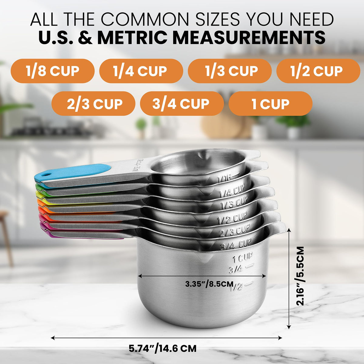Spring Chef cups feature engraved US and metric marks for accurate measuring