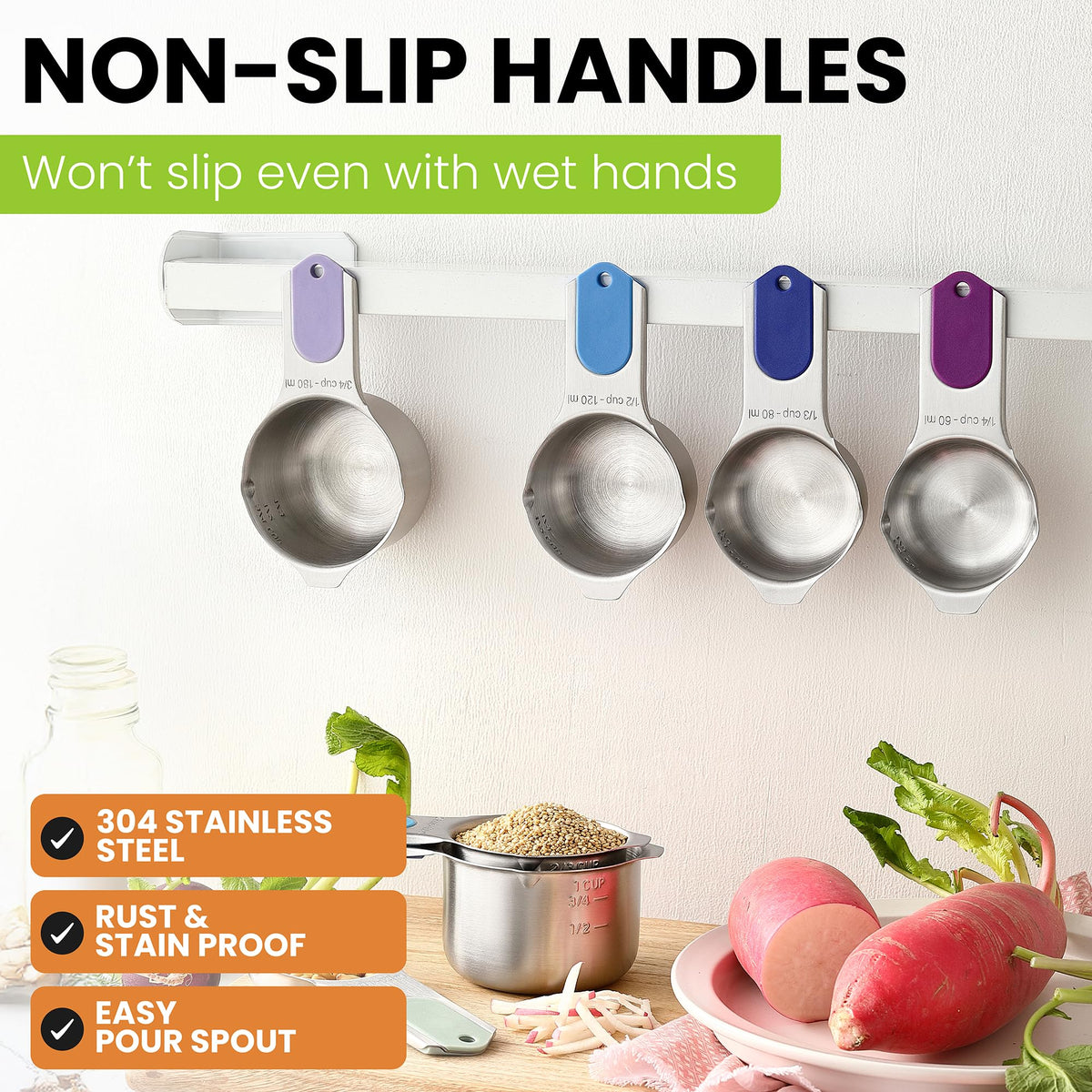 Spring Chef cups with engraved US and metric marks stay easy to read.
