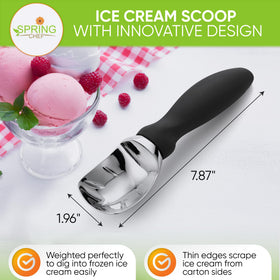 Spring Chef ergonomic-handle ice cream scoop highlighting comfortable grip for extended use.