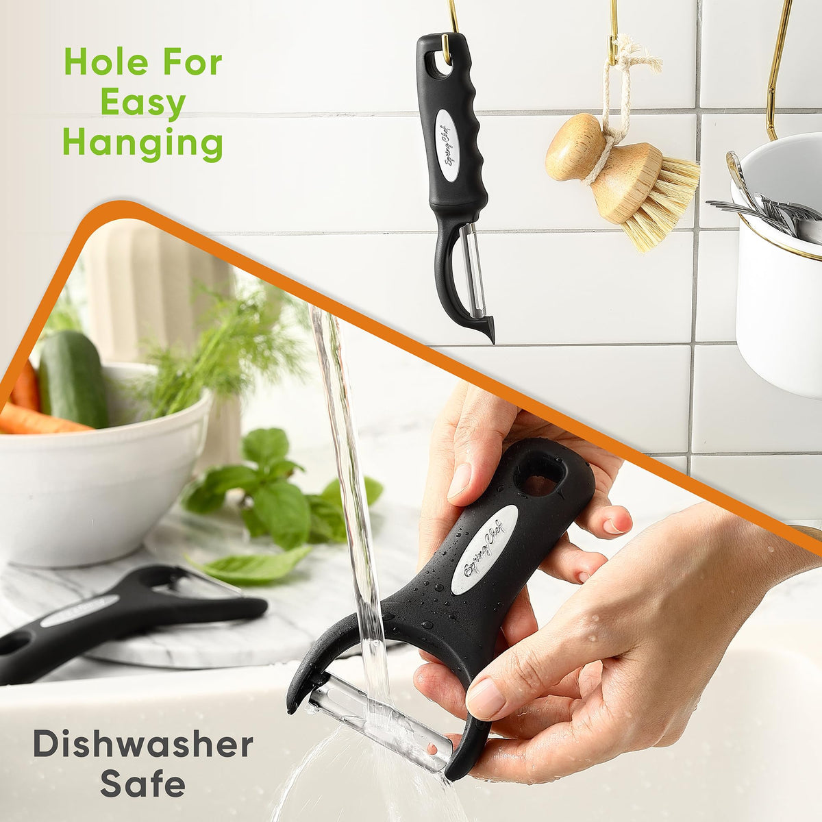Spring Chef ergonomic, lightweight design eases extended peeling sessions.