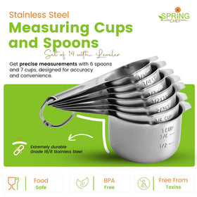 Spring Chef ergonomic long-handle spoons demonstrate comfortable grip during measurement.