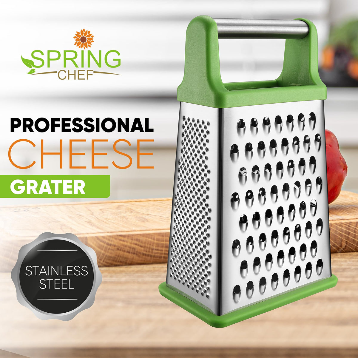 Spring Chef Green XL Box Grater Four‑Sided Design for versatile prep