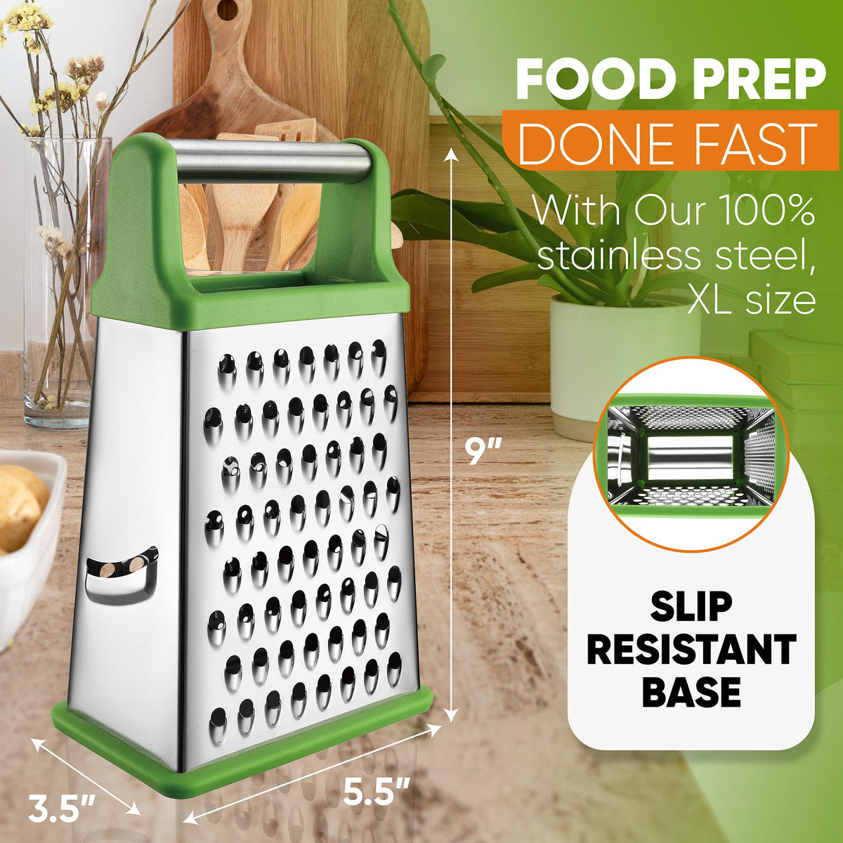 Spring Chef Green XL Dishwasher Safe grater for simple cleanup
