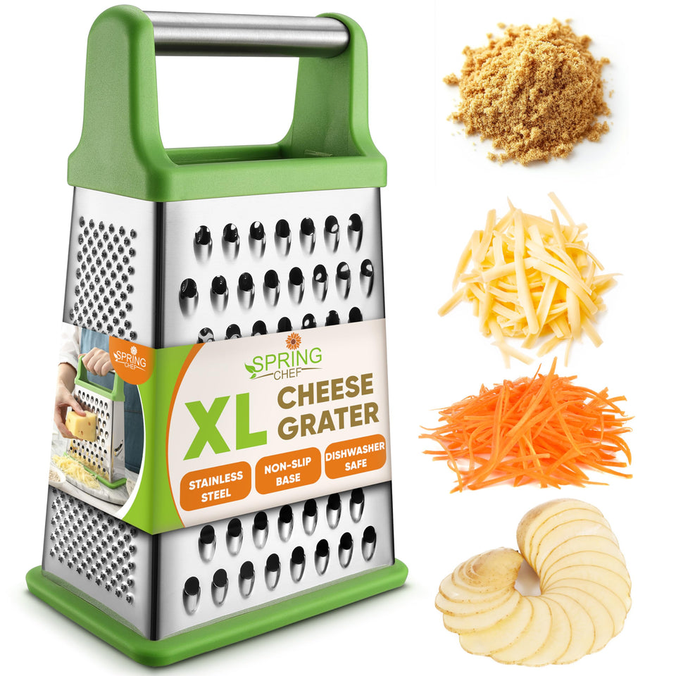 Spring Chef Green XL Parmesan Grater with Handle for easy shredding