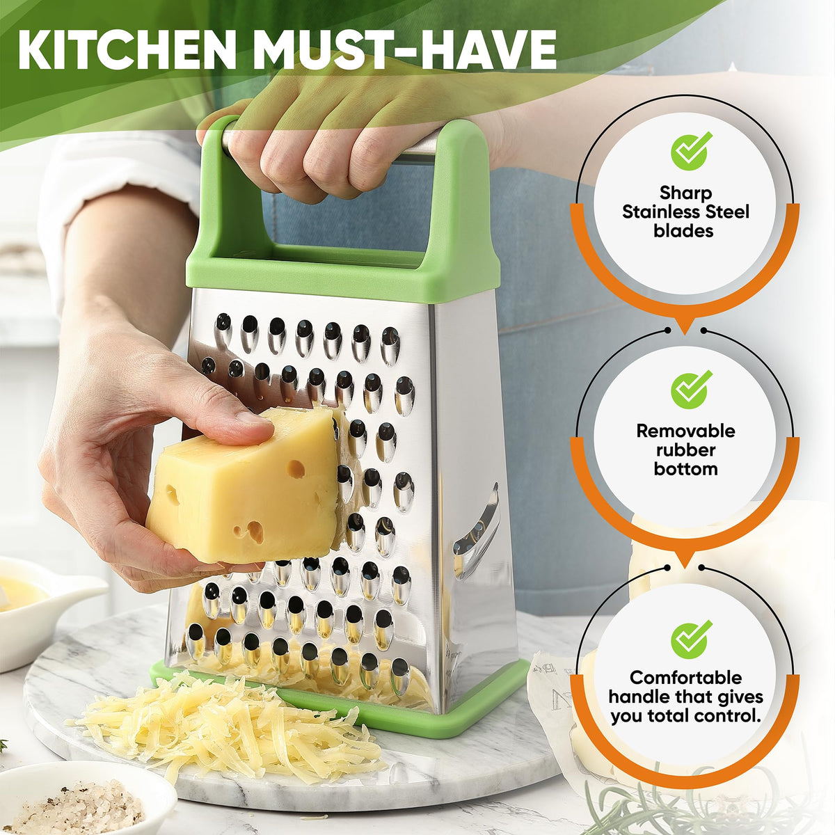 Spring Chef Green XL Stainless Steel Blades for clean, fast grating