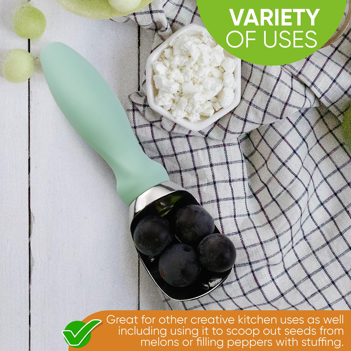 Spring Chef heavy-duty metal ice cream scoop dishwasher-safe design enables easy cleaning.