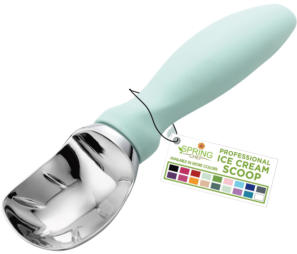 Spring Chef heavy-duty metal ice cream scoop front view illustrating sturdy construction for hard desserts.