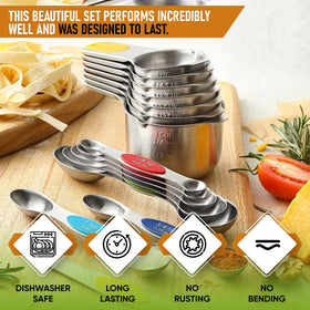 Spring Chef heavy-duty stainless steel cups endure daily use with durable construction.